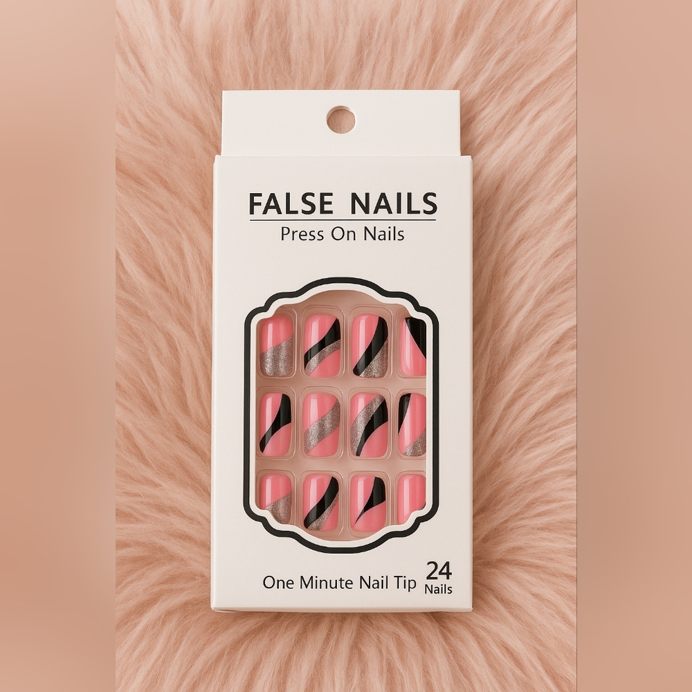 Pink and Black Press On Nails